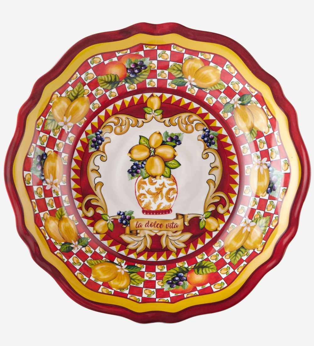 Capri Kırmızı Vazo Desenli Servis Kasesi 35cm