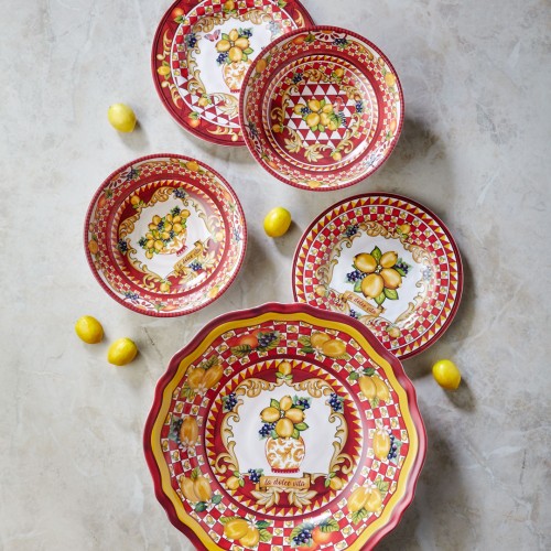 Capri Kırmızı Vazo Desenli Servis Kasesi 35cm
