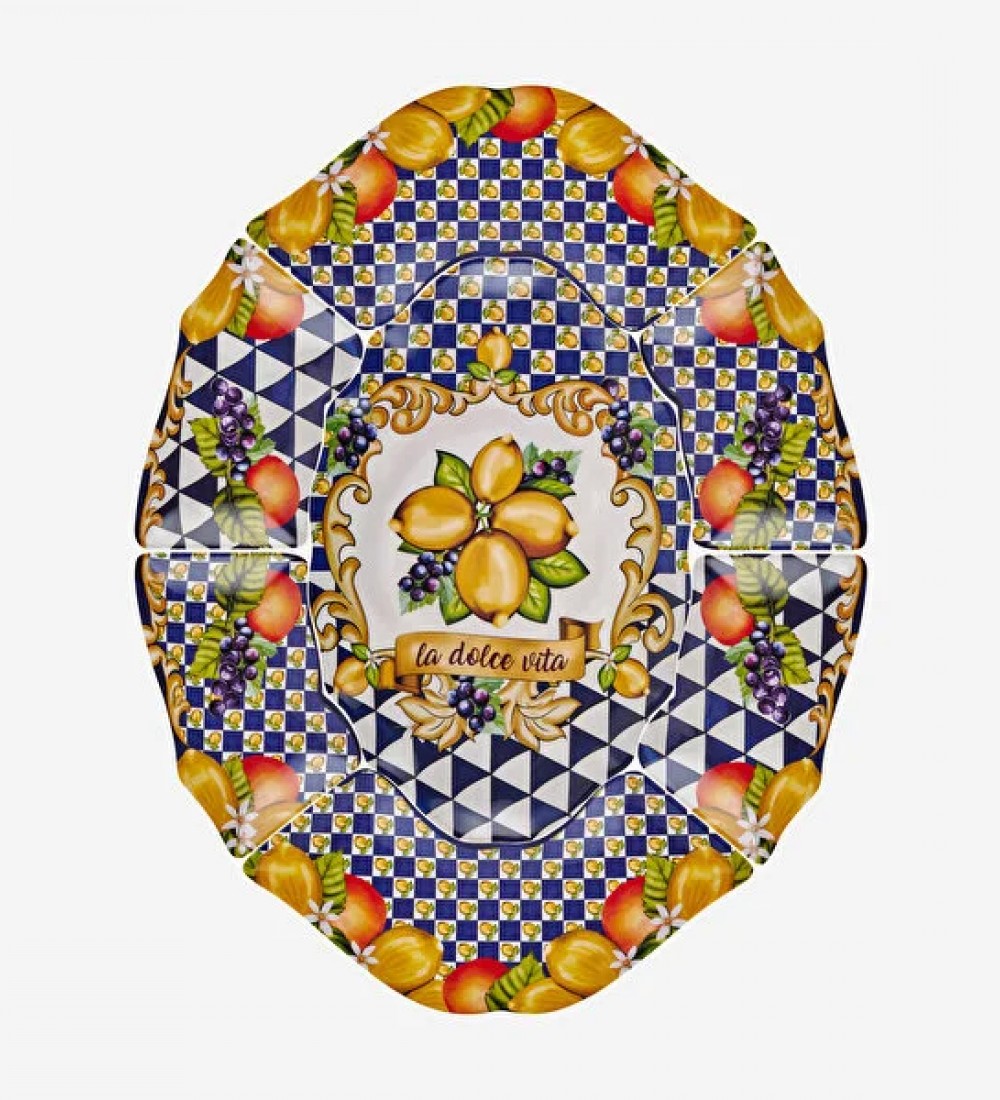 Capri Mavi Limon Buketi Meze Tabağı 7'li Set