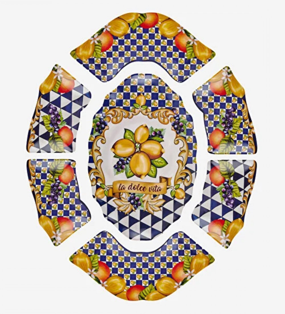 Capri Mavi Limon Buketi Meze Tabağı 7'li Set