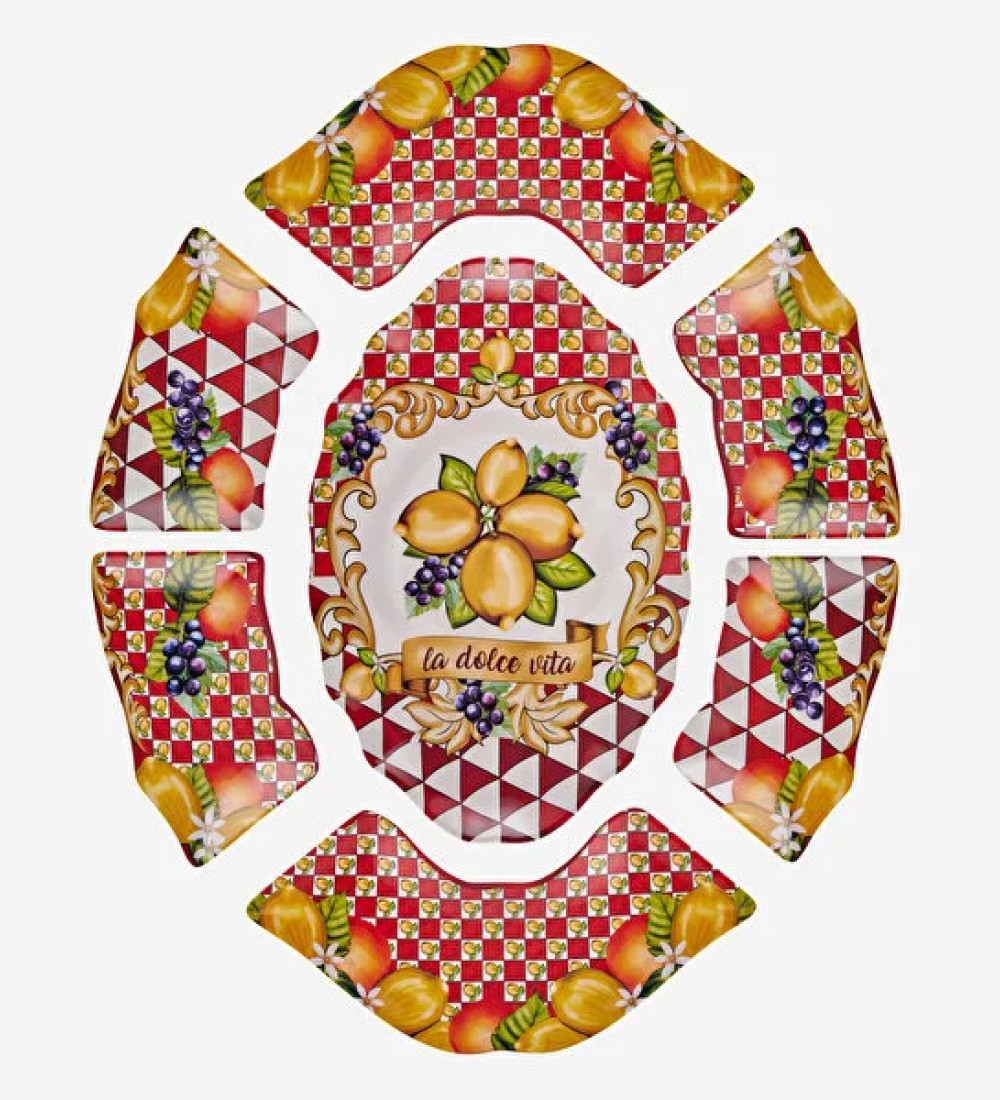 Capri Kırmızı Limon Buketi Meze Tabağı 7'li Set