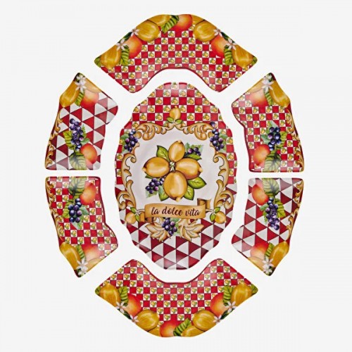 Capri Kırmızı Limon Buketi Meze Tabağı 7'li Set