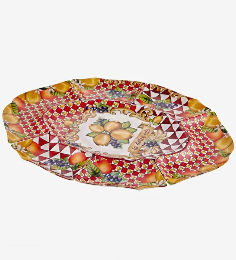 Capri Kırmızı Limon Buketi Meze Tabağı 7'li Set
