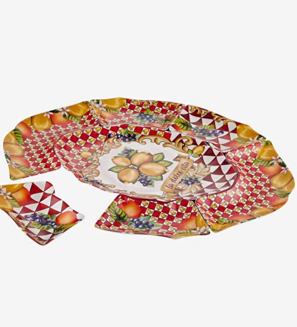 Capri Kırmızı Limon Buketi Meze Tabağı 7'li Set