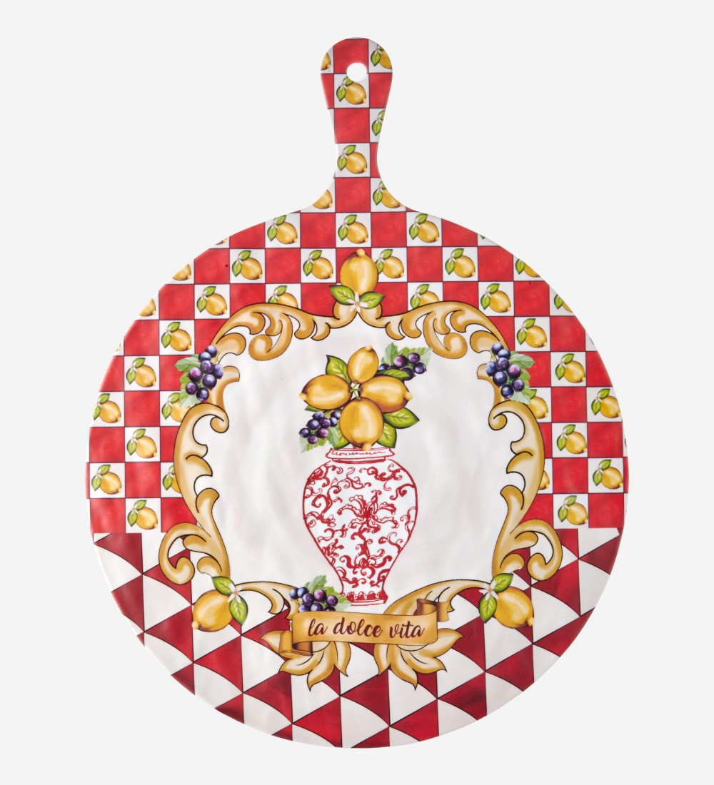 Capri Kırmızı Vazo Desenli Kesme Tahtası 41cm