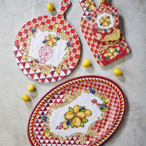 Capri Kırmızı Vazo Desenli Kesme Tahtası 41cm