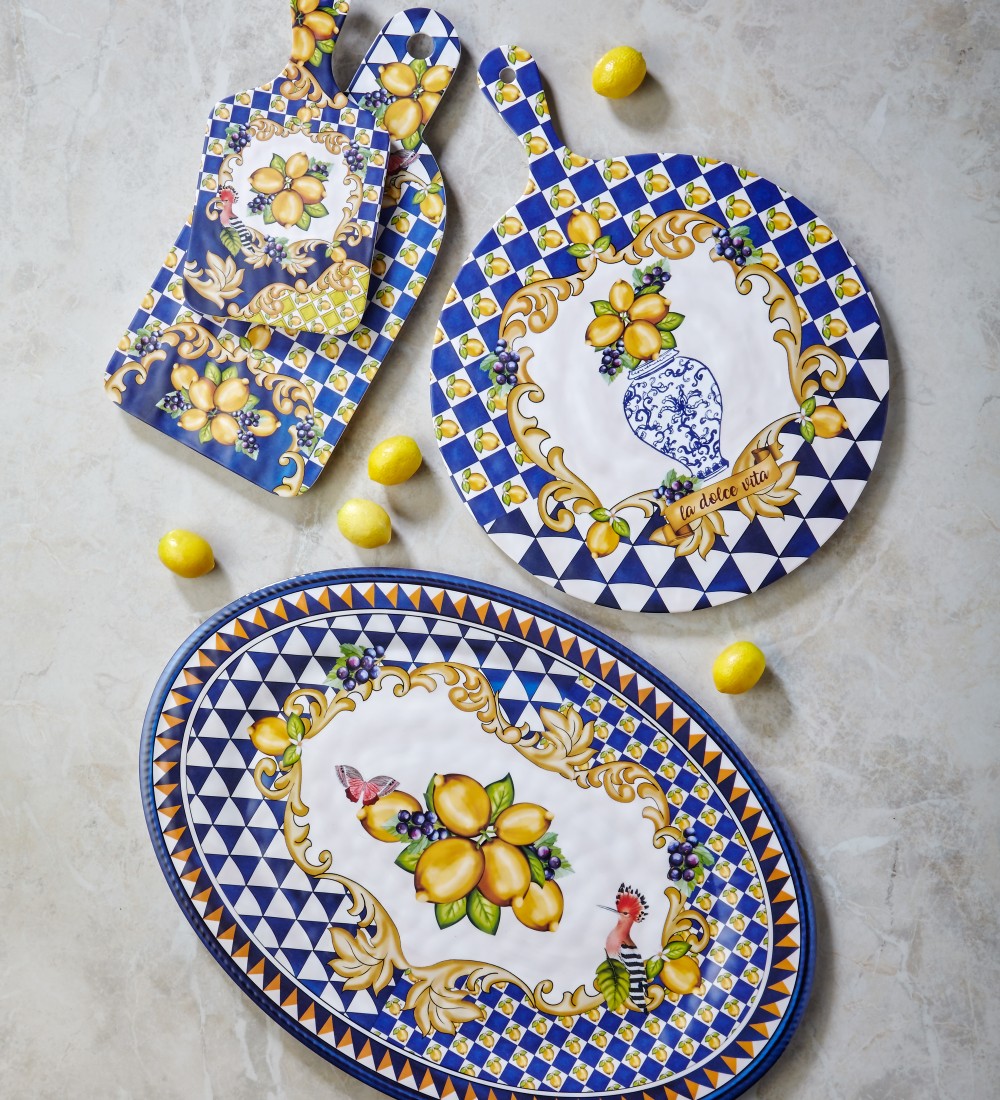 Capri Mavi Limon Buketi Kesme Tahtası 34cm