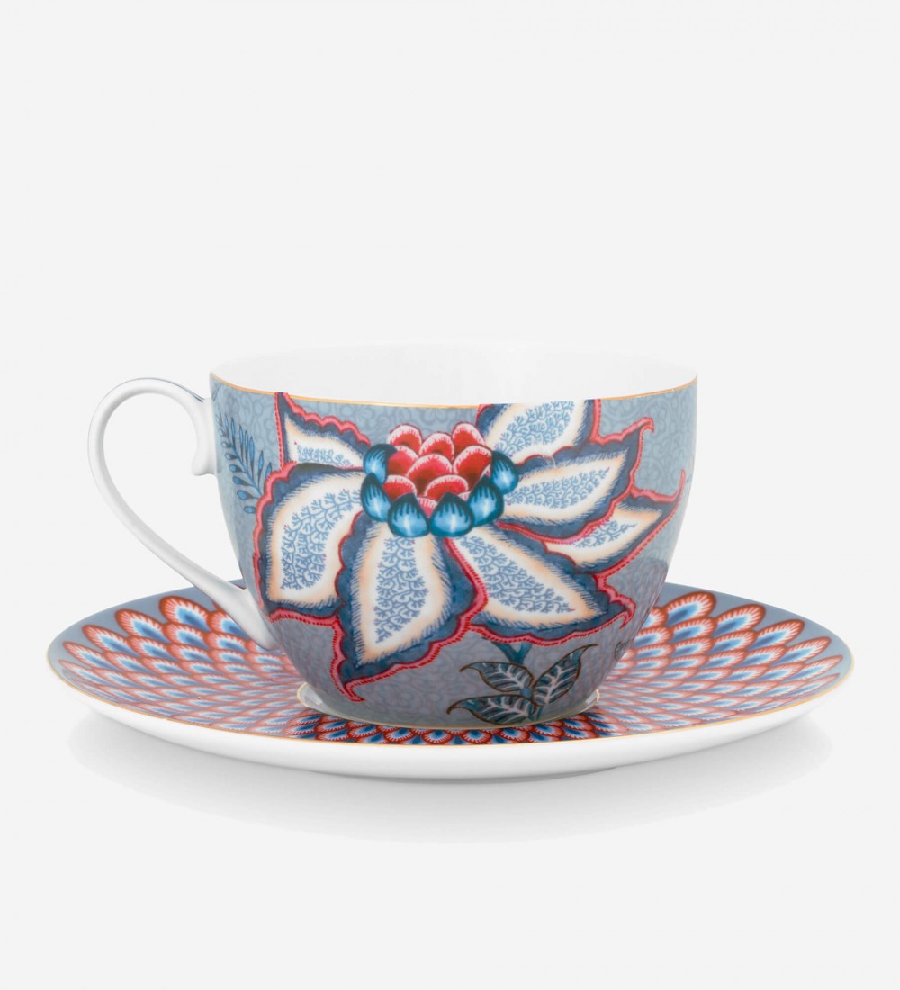 Flower Festival Mavi İkili Çay Fincanı Seti 280 ml. 