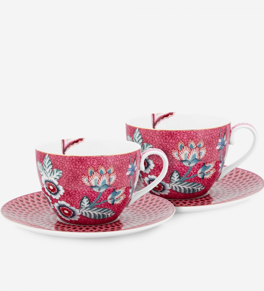 Flower Festival Kırmızı İkili Çay Fincanı Seti 280 ml. 