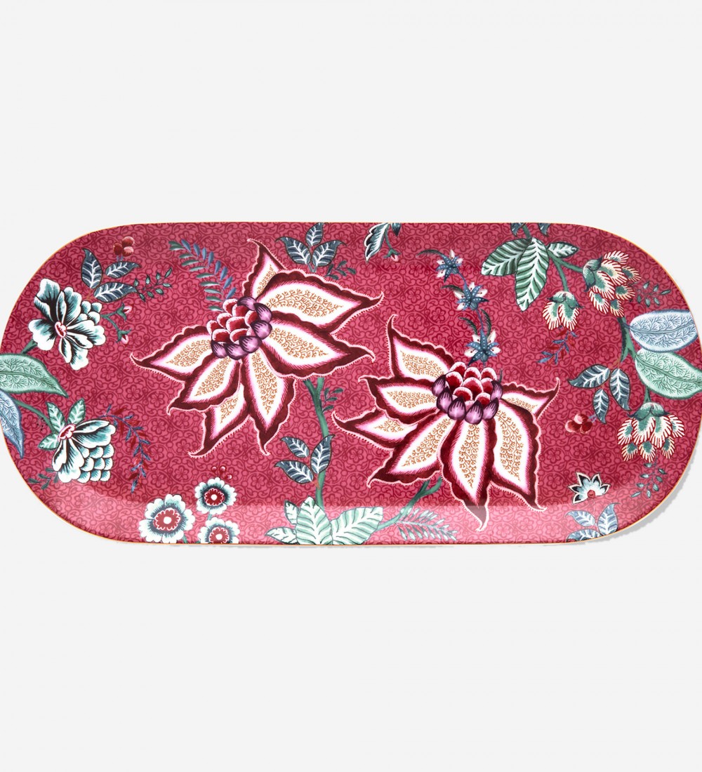Flower Festival Kırmızı Oval Kek Servis Tabağı 33 cm