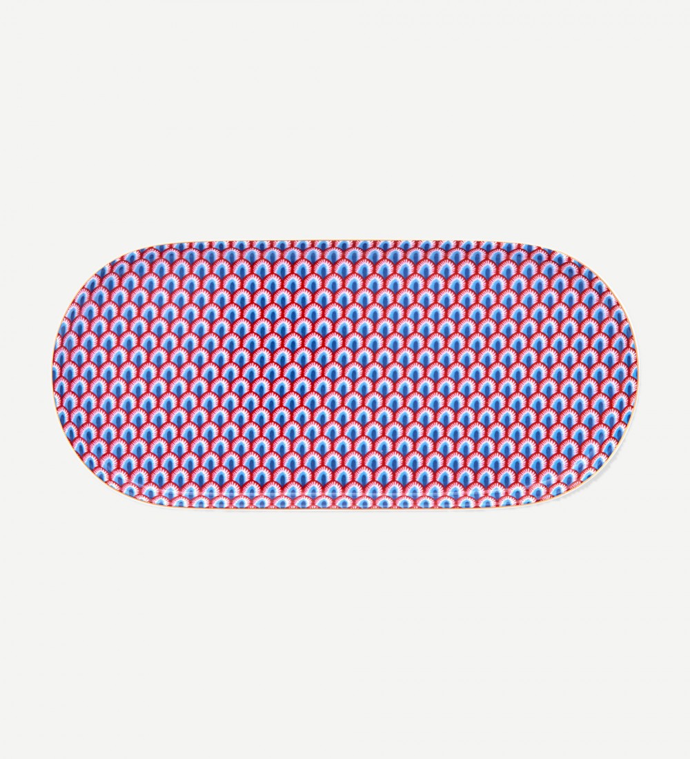 Flower Festival Mavi Oval Servis Tabağı 25 cm