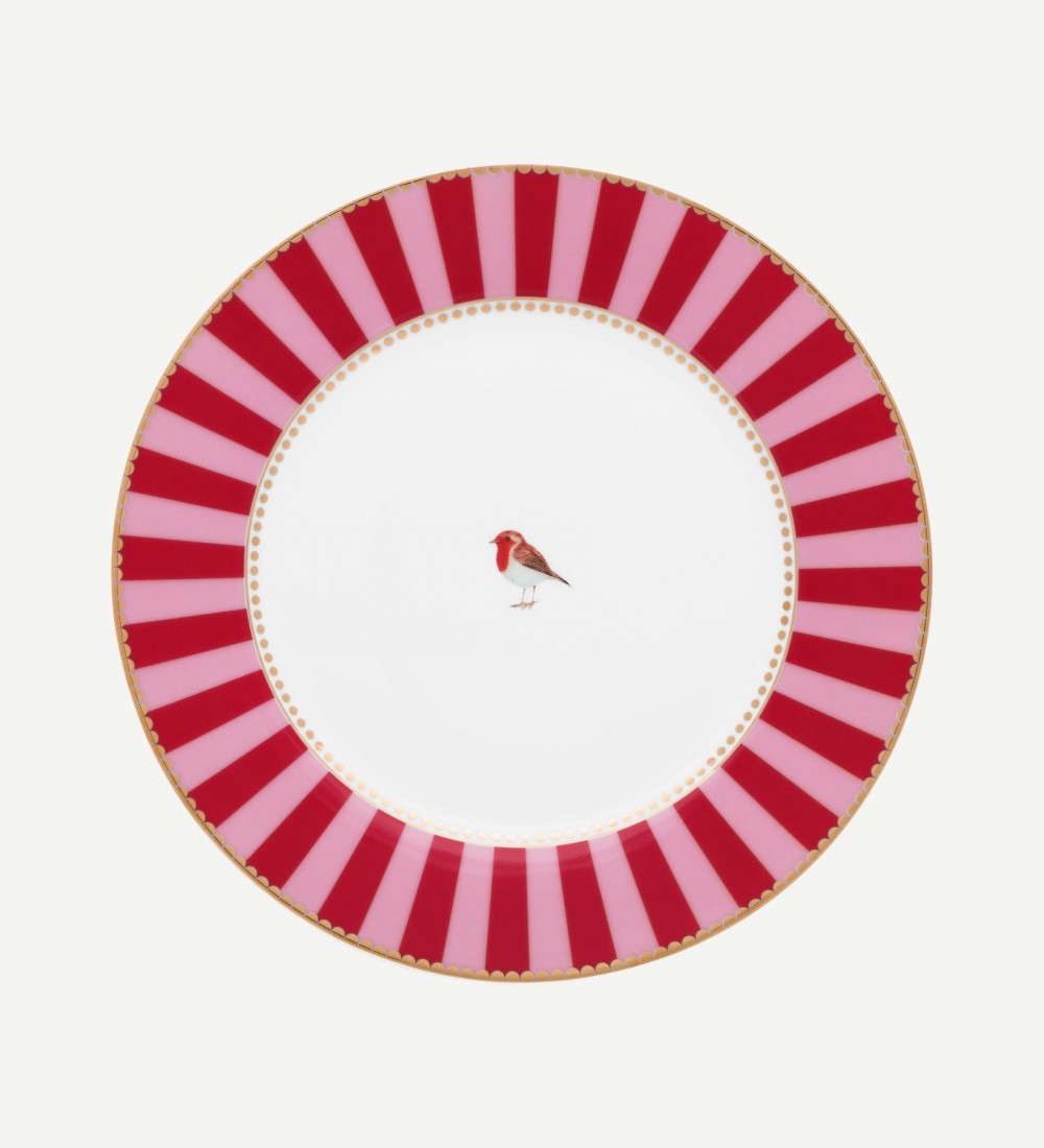 Love Birds Kırmızı/Pembe Çizgili Tabak 21 cm
