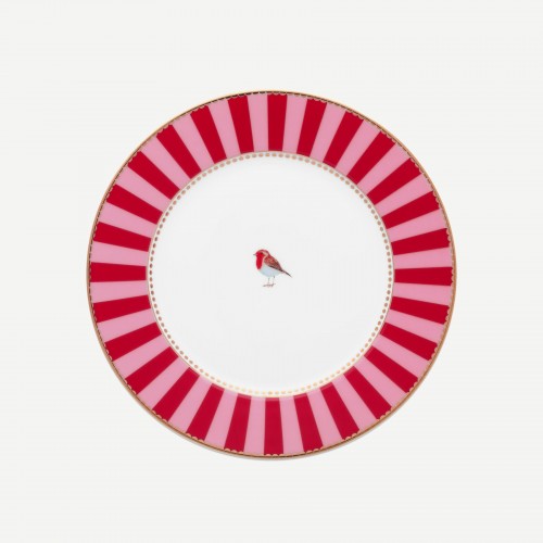 Love Birds Kırmızı/Pembe Çizgili Tabak 17 cm