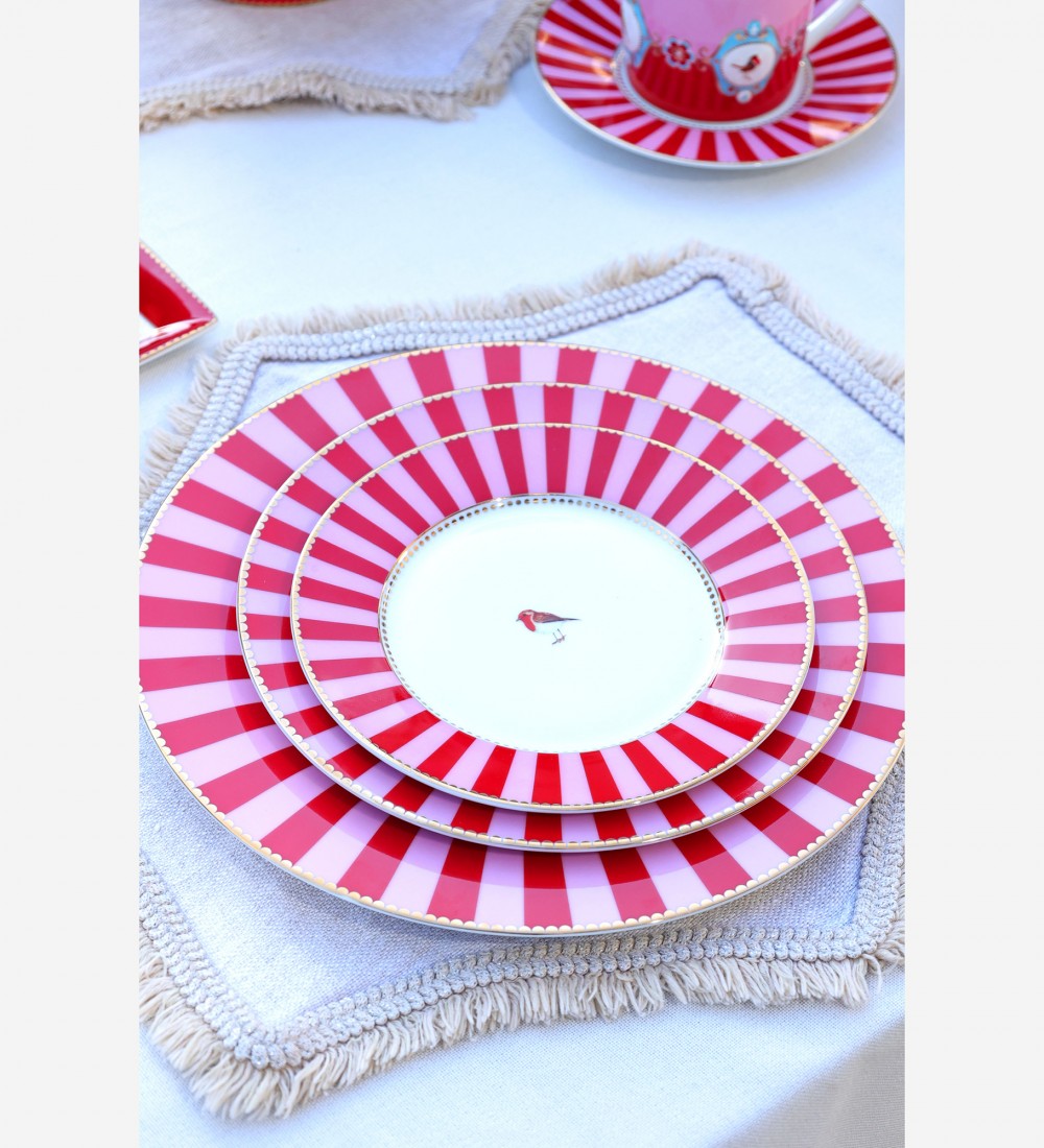 Love Birds Kırmızı/Pembe Çizgili Tabak 17 cm