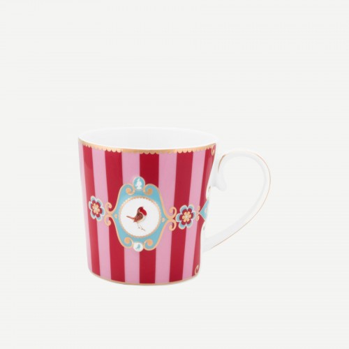 Love Birds Kırmızı/Pembe Çizgili Mug 250 ml