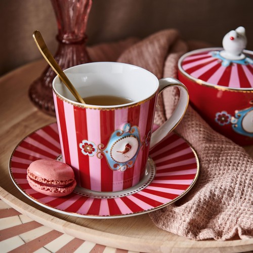 Love Birds Kırmızı/Pembe Çizgili Mug 250 ml