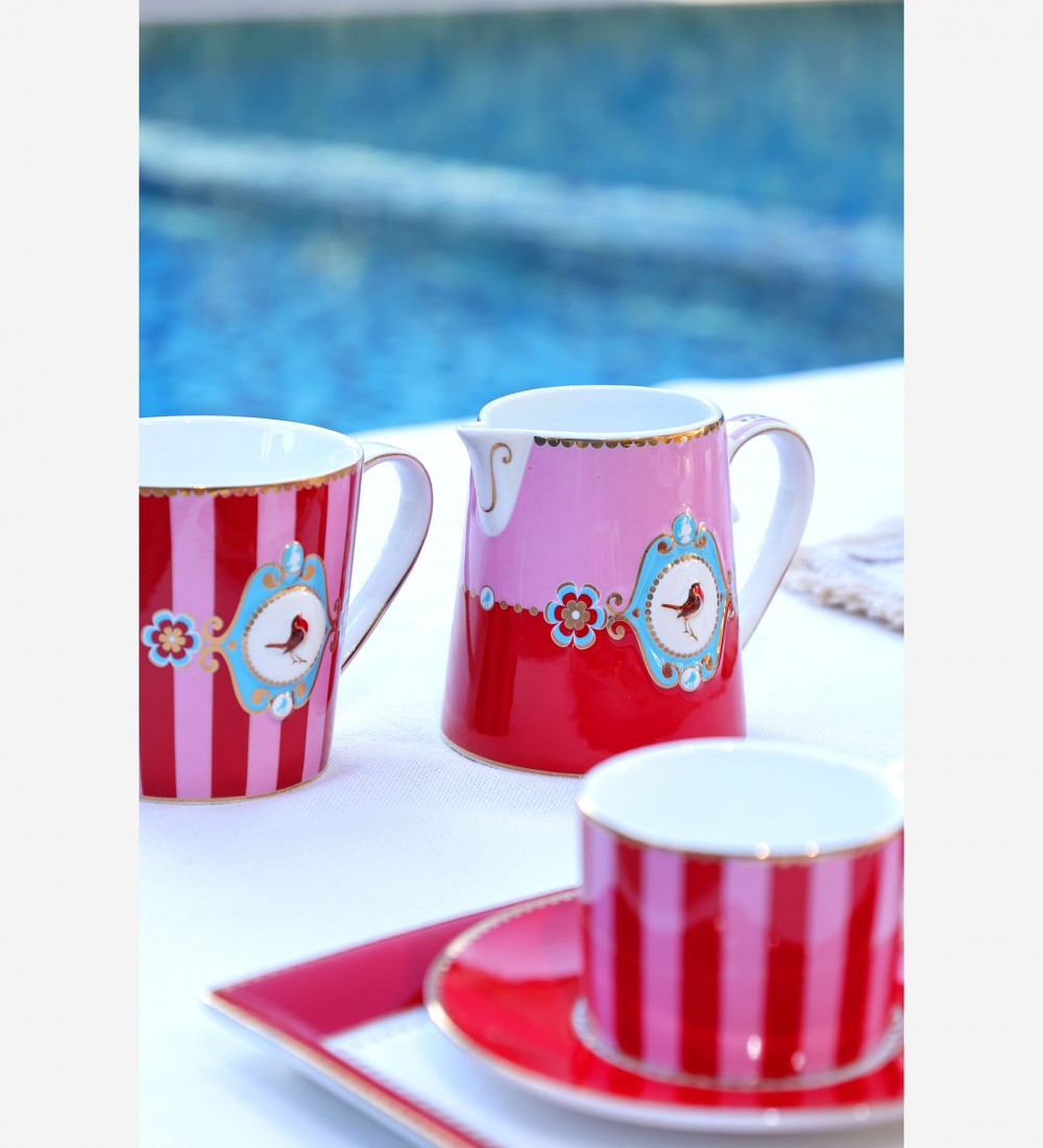 Love Birds Kırmızı/Pembe Çizgili Mug 250 ml