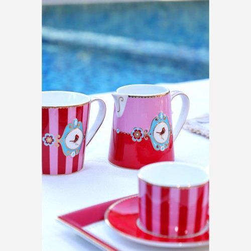 Love Birds Kırmızı/Pembe Çizgili Mug 250 ml