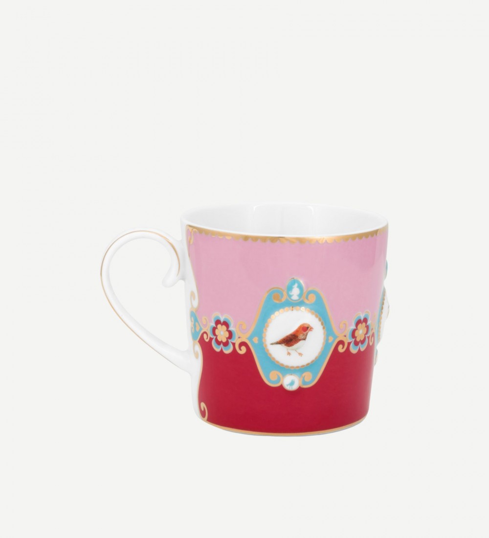 Love Birds Kırmızı/Pembe Madalyon Desenli Küçük Mug 150 ml