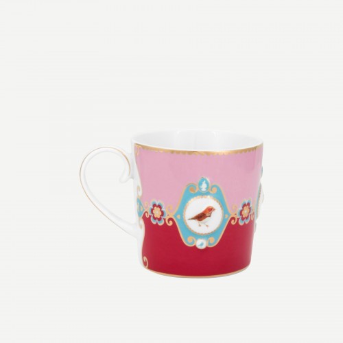 Love Birds Kırmızı/Pembe Madalyon Desenli Küçük Mug 150 ml