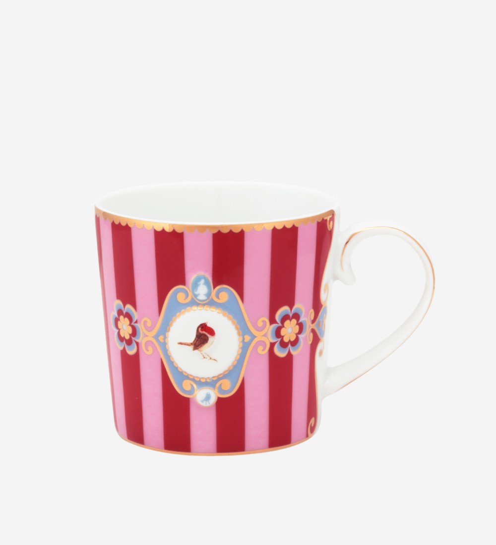 Love Birds Kırmızı/Pembe Çizgili Küçük Mug 150 ml