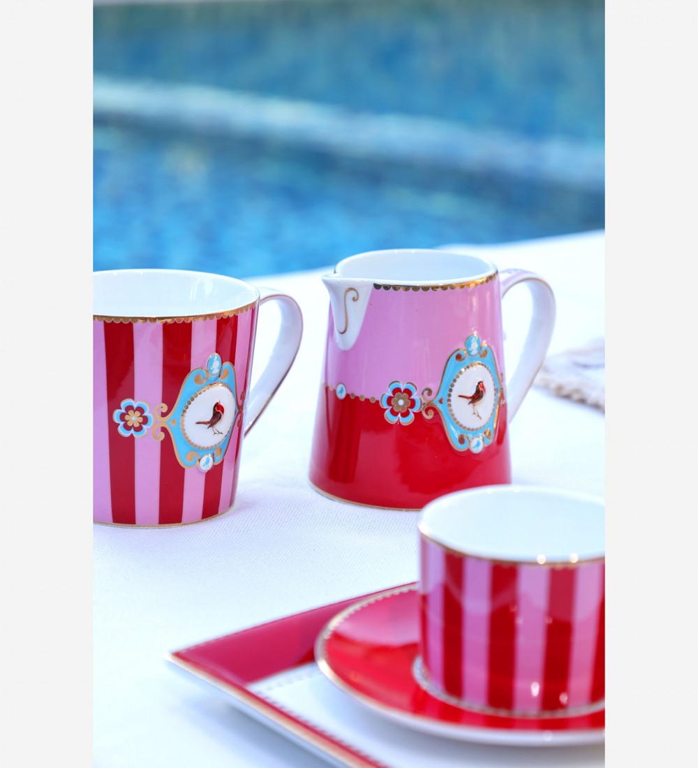 Love Birds Kırmızı/Pembe Çizgili Küçük Mug 150 ml