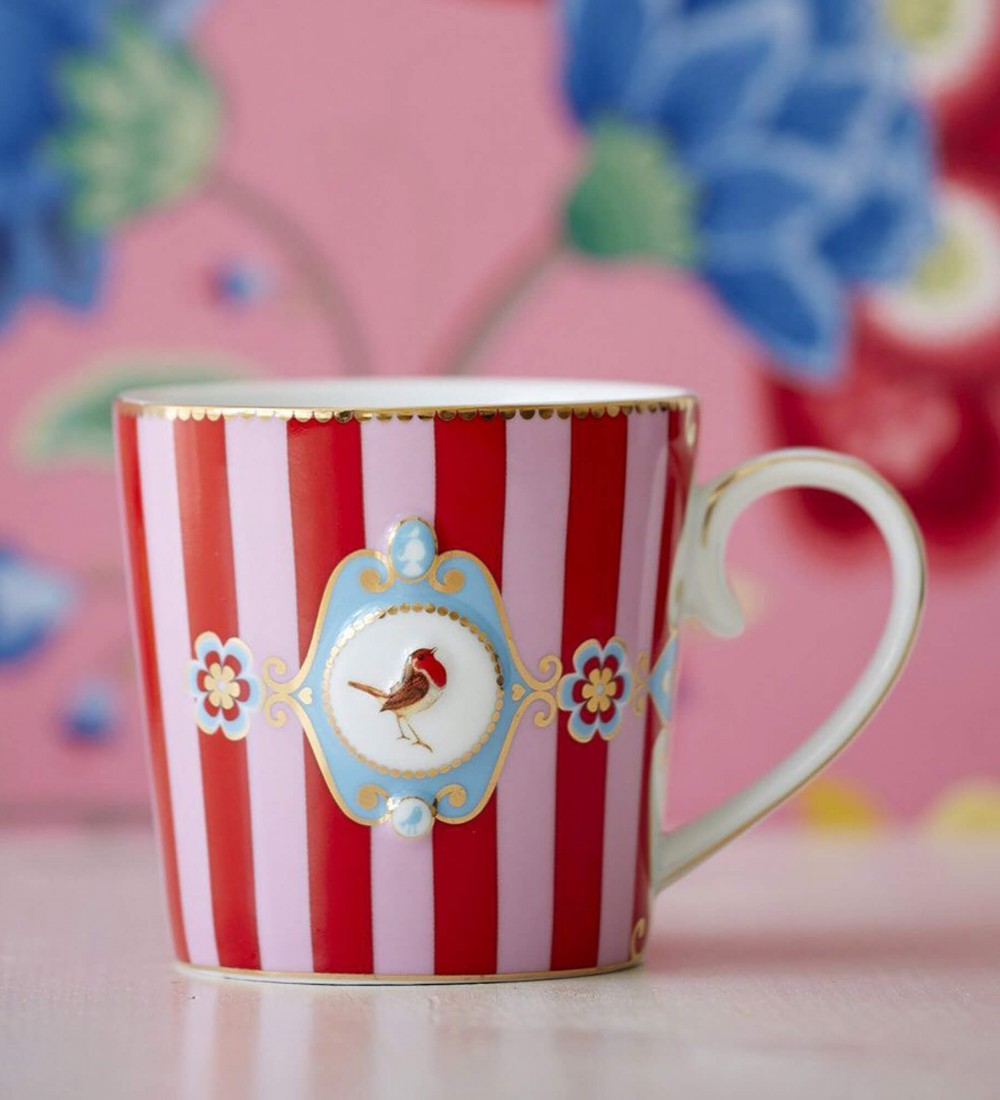 Love Birds Kırmızı/Pembe Çizgili Küçük Mug 150 ml