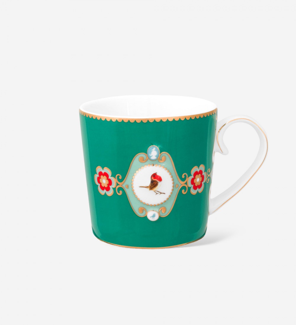 Love Birds Yeşil Madalyon Desenli  Küçük Mug 150 ml