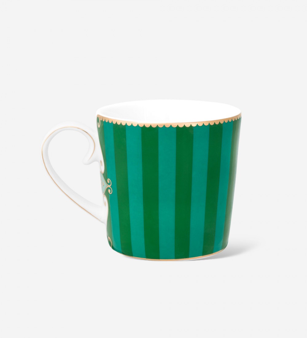 Love Birds Yeşil Çizgili Madalyon Desenli Küçük Mug 150 ml