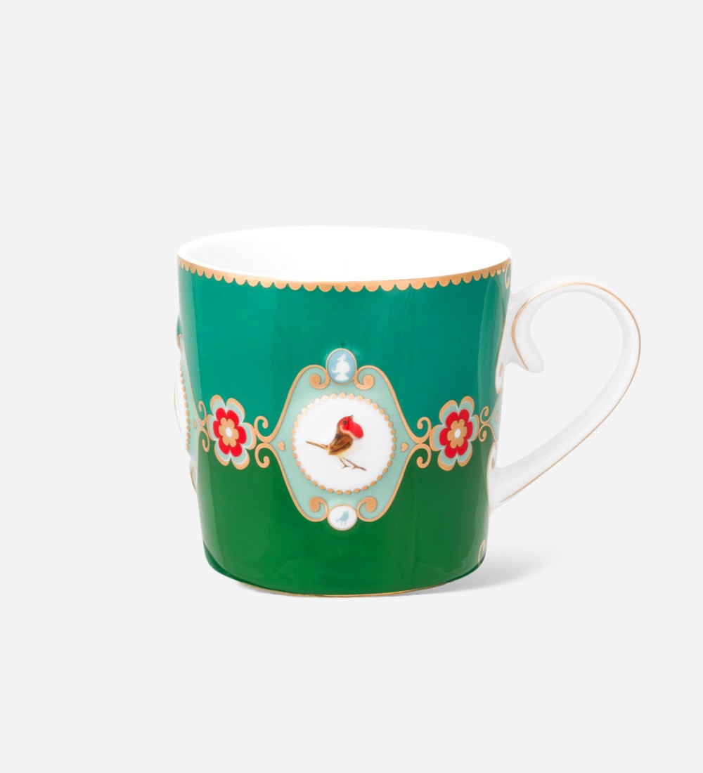 Love Birds Yeşil Renkli Madalyon Desenli Küçük Mug 150 ml