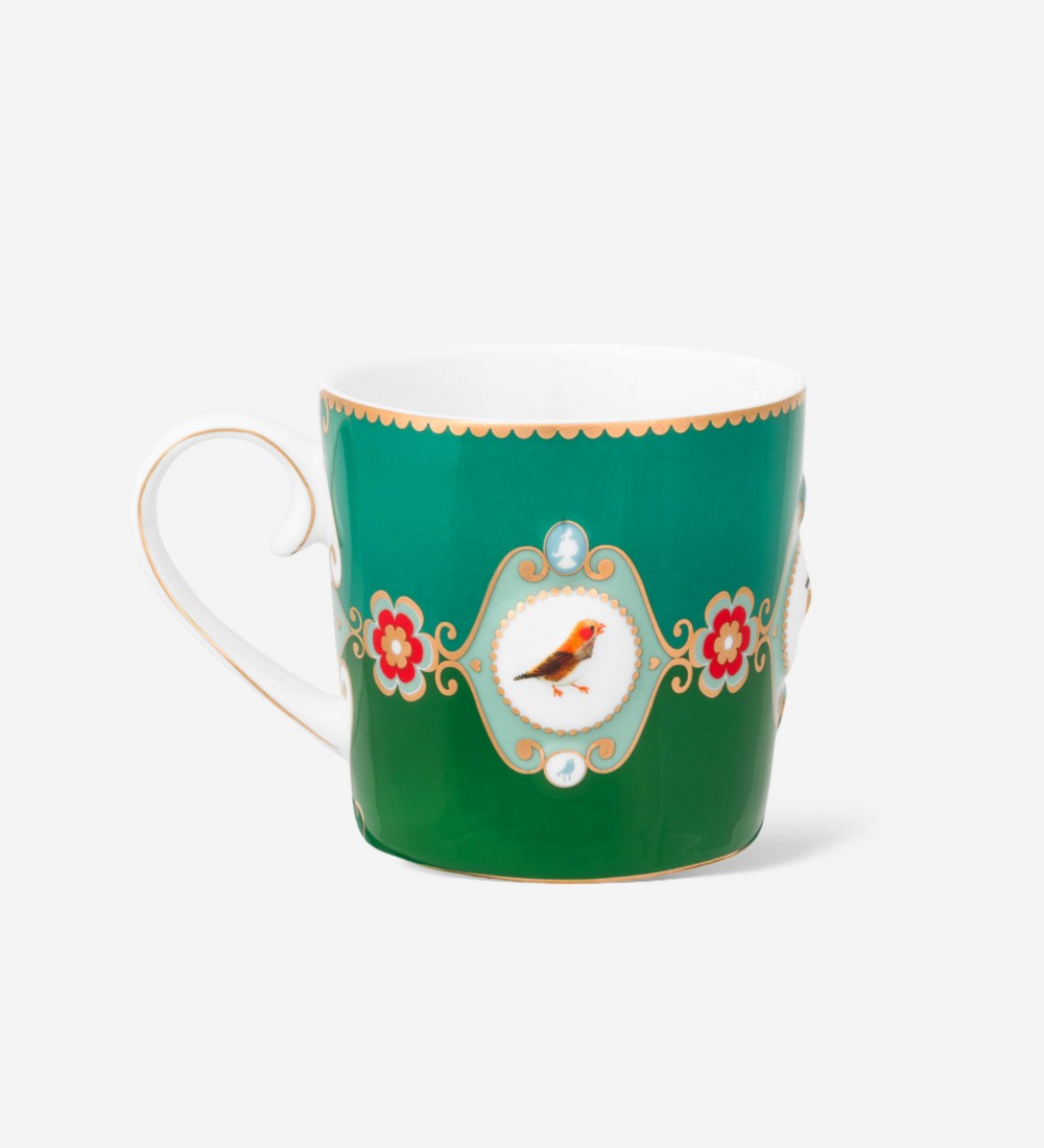 Love Birds Yeşil Renkli Madalyon Desenli Küçük Mug 150 ml