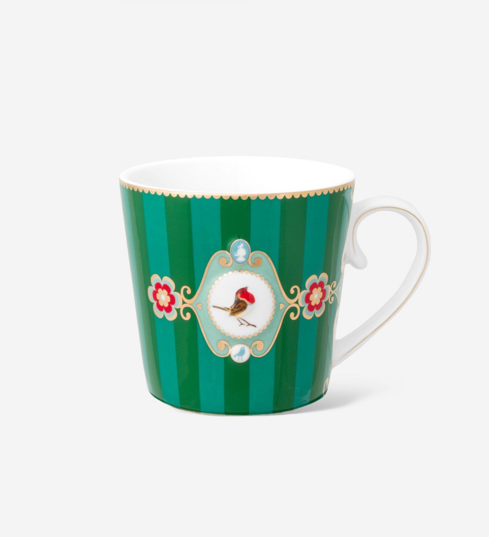Love Birds Yeşil Çizgili Madalyon Desenli Mug 250 ml