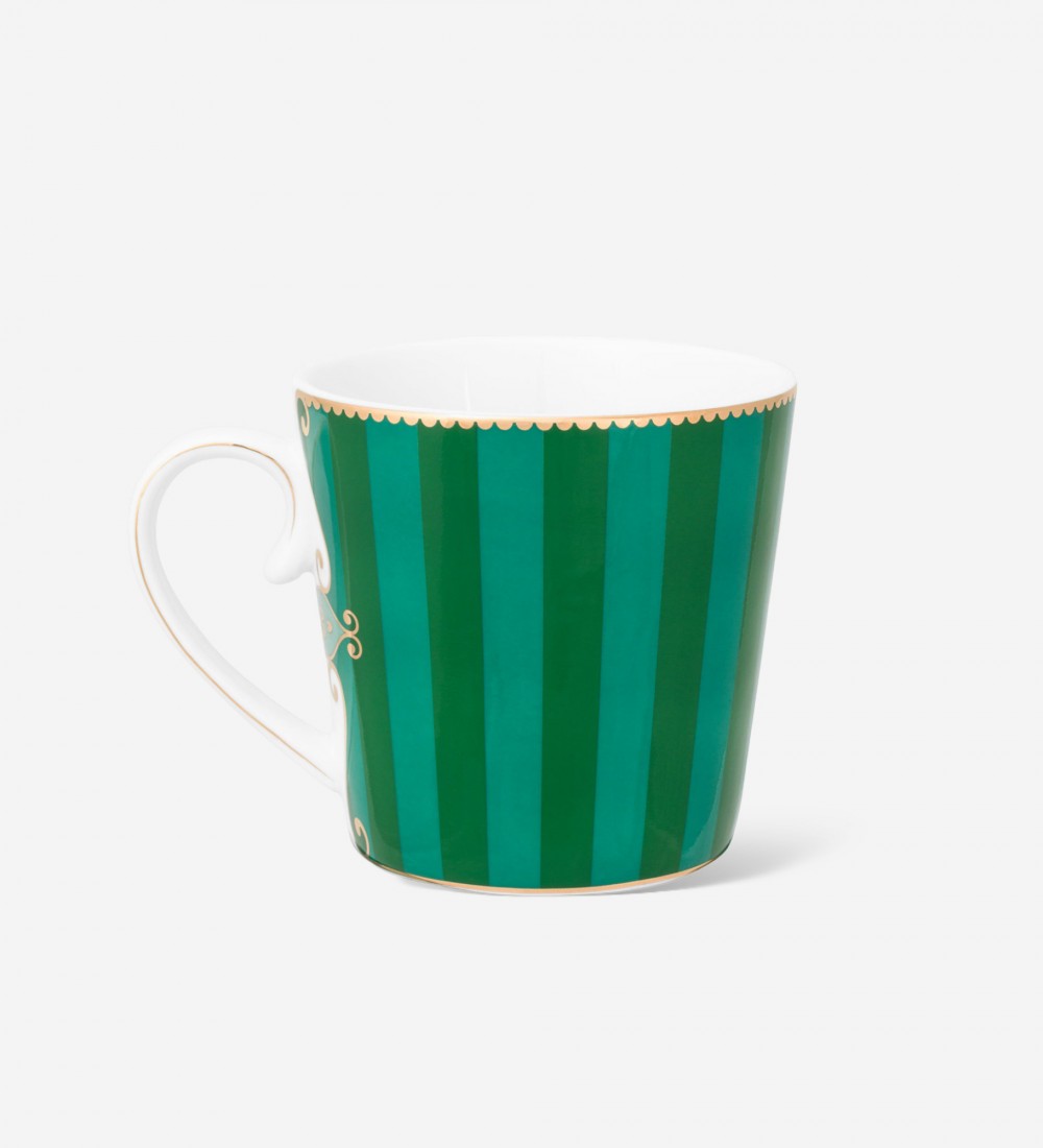 Love Birds Yeşil Çizgili Madalyon Desenli Mug 250 ml