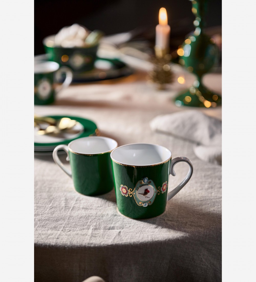 Love Birds Koyu Yeşil Madalyon Desenli Mug 250 ml