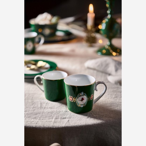 Love Birds Koyu Yeşil Madalyon Desenli Mug 250 ml