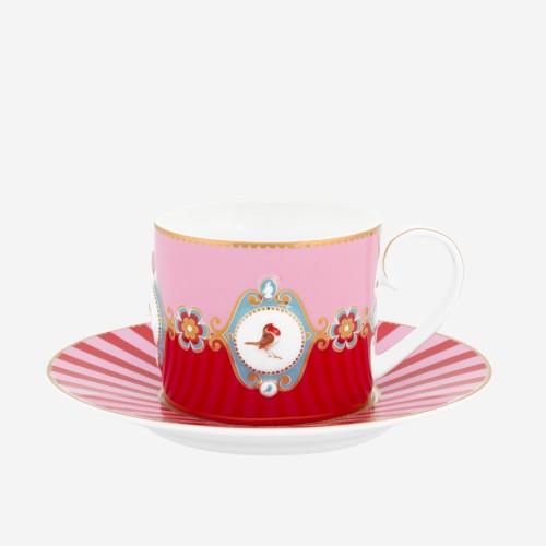 Love Birds Kırmızı/Pembe Madalyon Desenli Çay Fincanı 200 ml