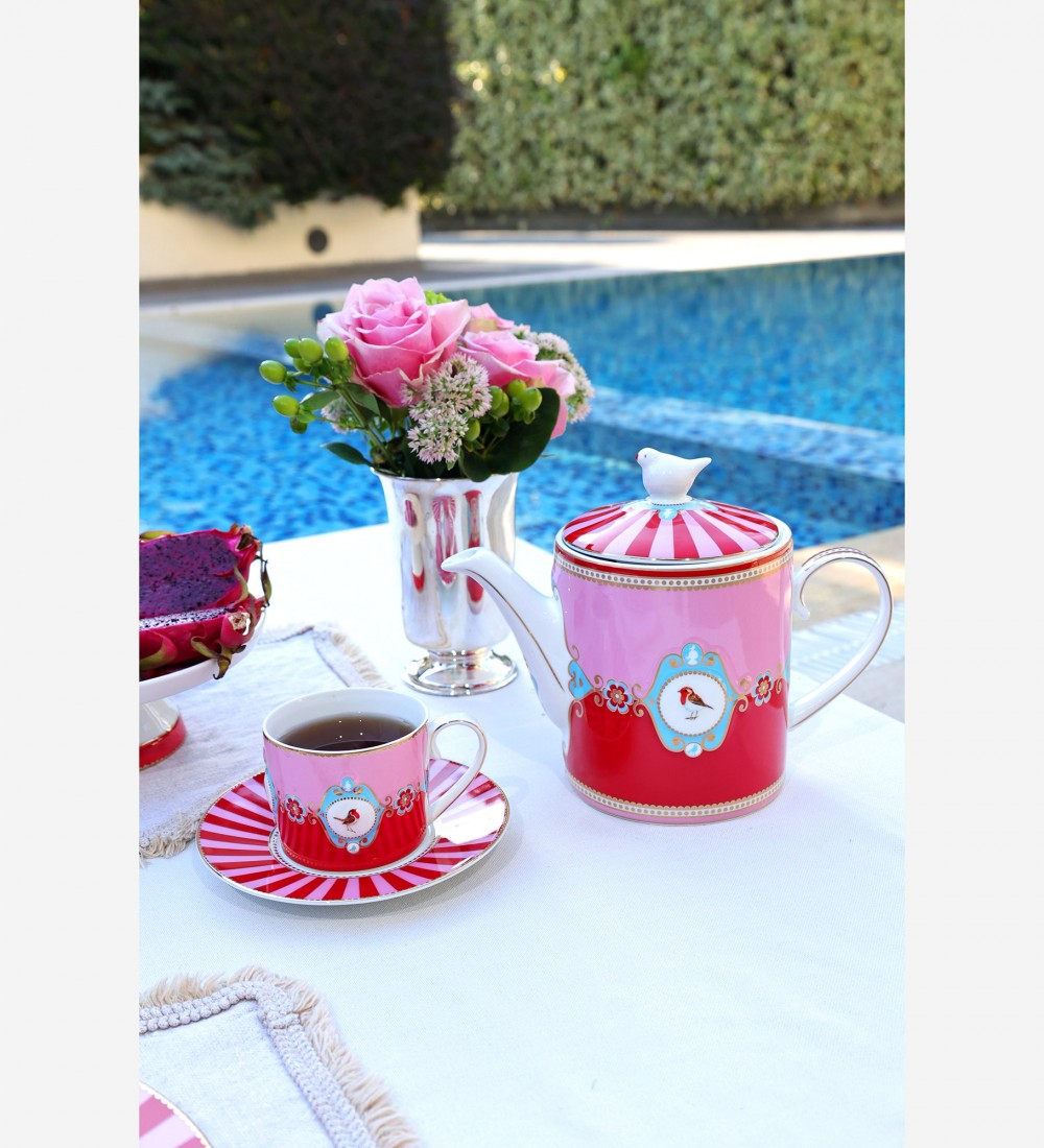 Love Birds Kırmızı/Pembe Madalyon Desenli Çay Fincanı 200 ml