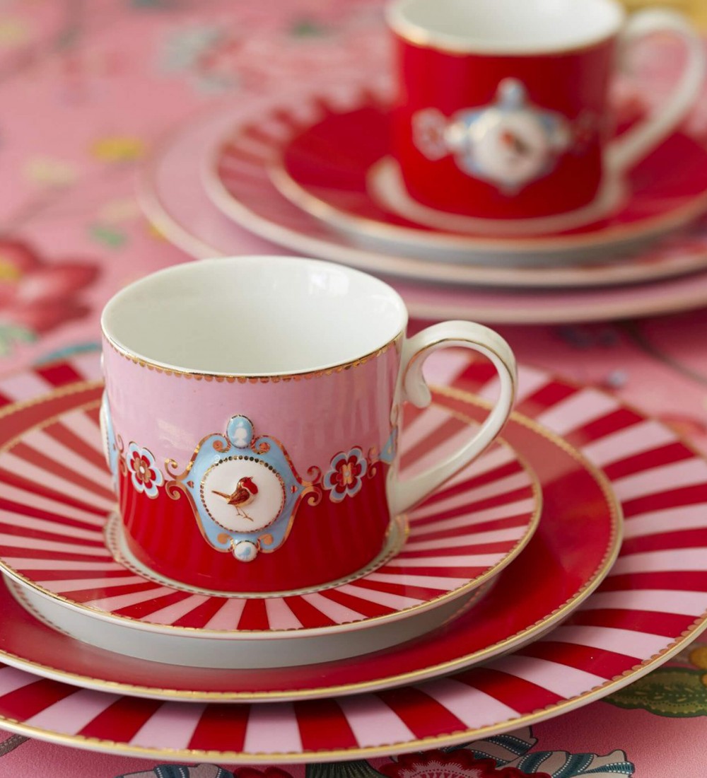 Love Birds Kırmızı/Pembe Madalyon Desenli Çay Fincanı 200 ml