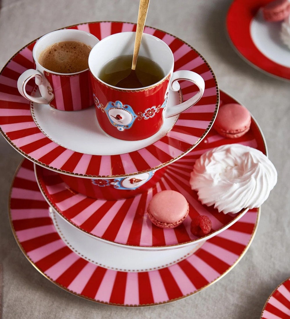 Love Birds Kırmızı Pembe Çizgili Kahve Fincanı 125 ml. 