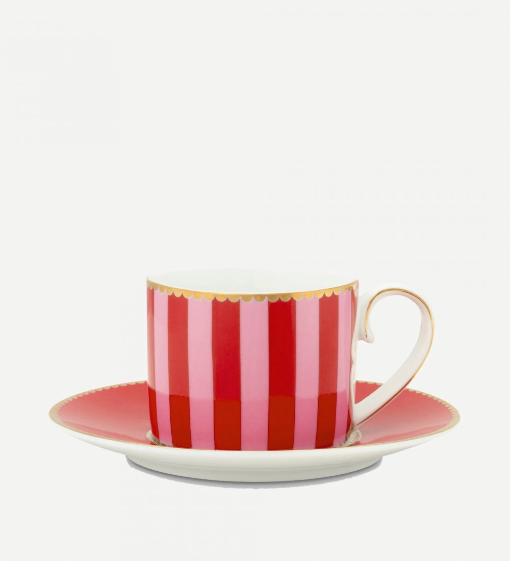 Love Birds Kırmızı Pembe Çizgili Kahve Fincanı 125 ml. 