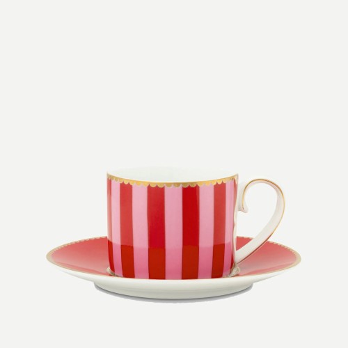 Love Birds Kırmızı Pembe Çizgili Kahve Fincanı 125 ml. 