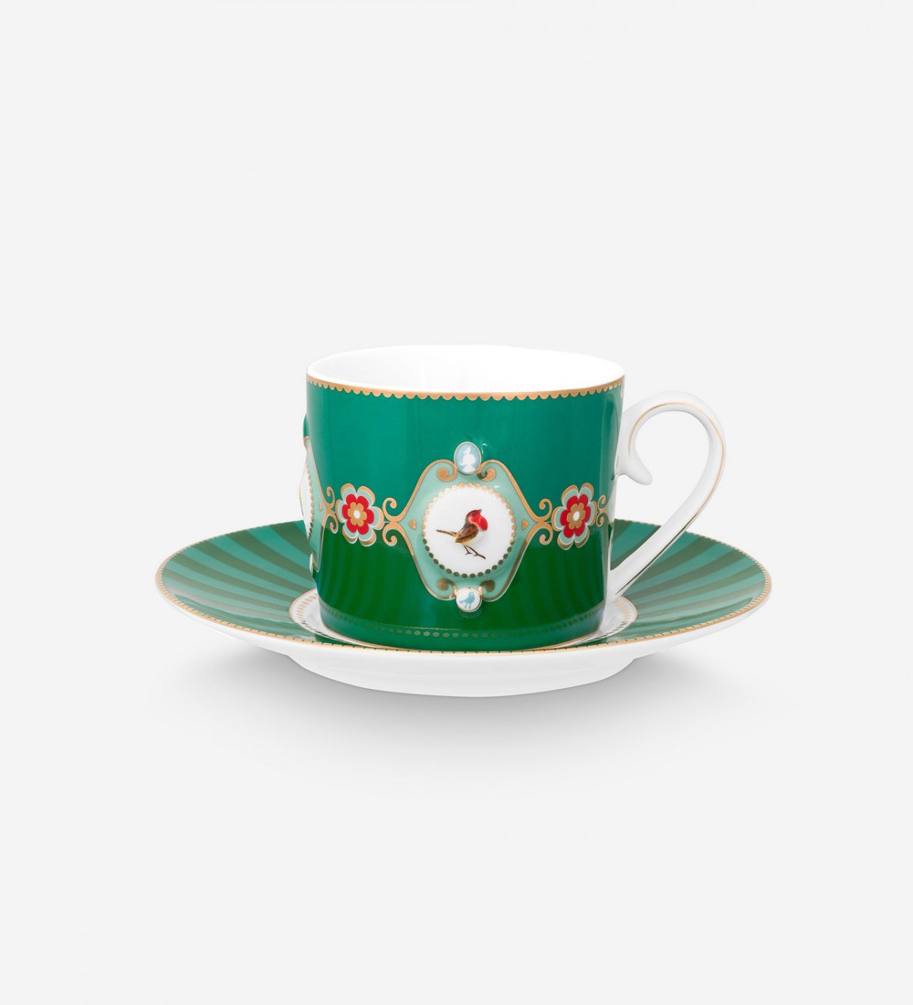 Love Birds Yeşil Madalyon Desenli Çay Fincanı 200 ml