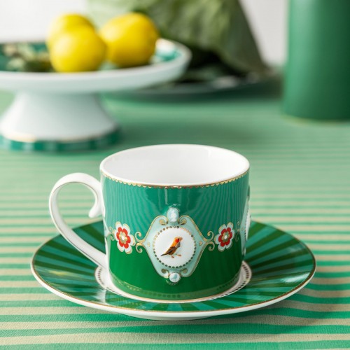 Love Birds Yeşil Madalyon Desenli Çay Fincanı 200 ml