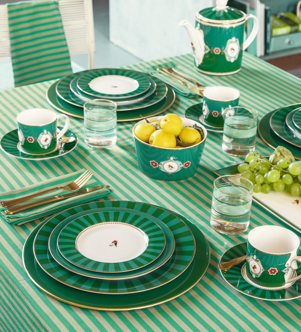 Love Birds Yeşil Madalyon Desenli Çay Fincanı 200 ml