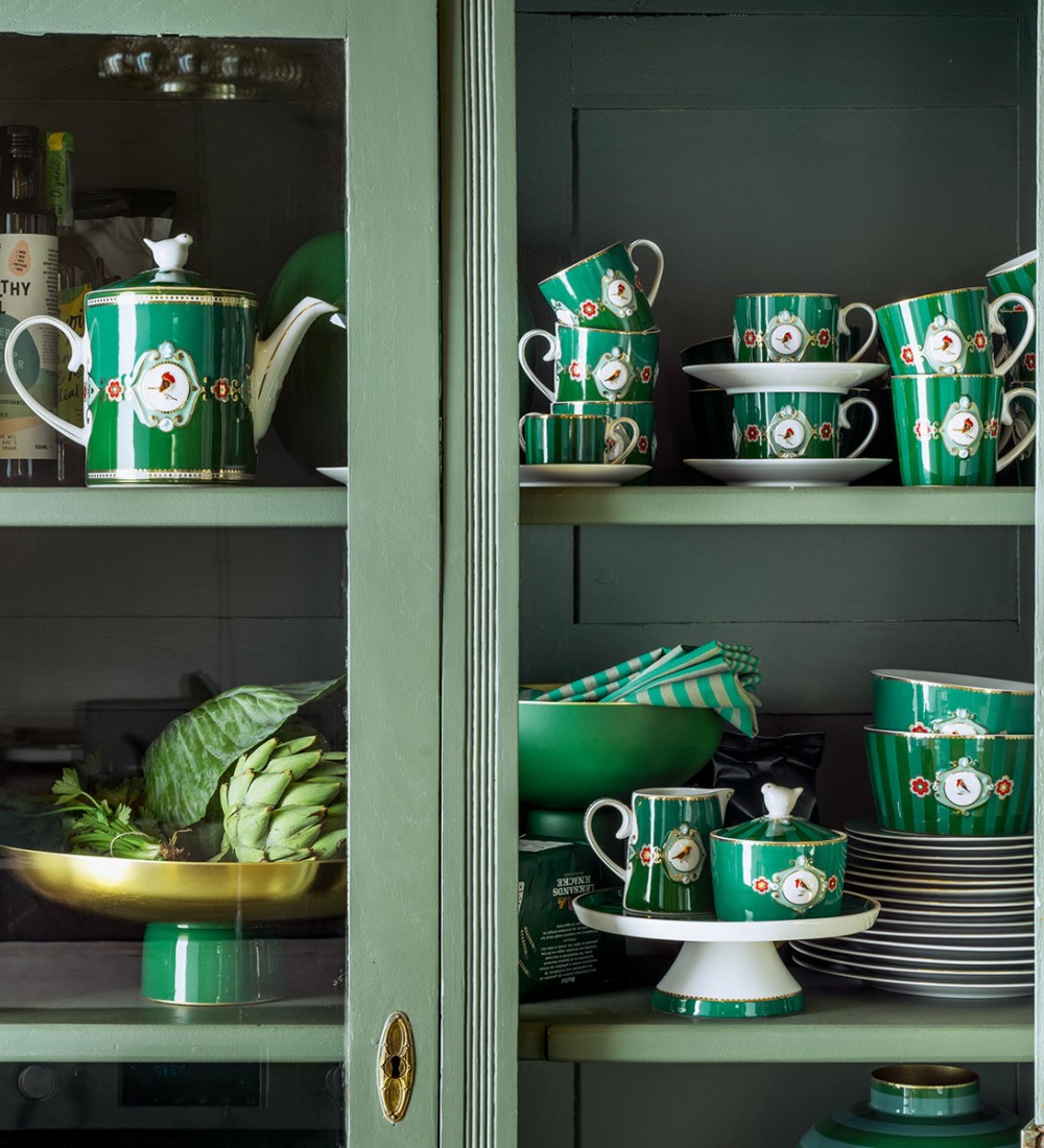 Love Birds Yeşil Madalyon Desenli Çay Fincanı 200 ml