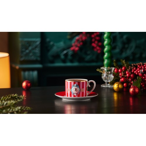 Love Birds Kırmızı/Pembe Çizgili Kuşlu Kahve Finca