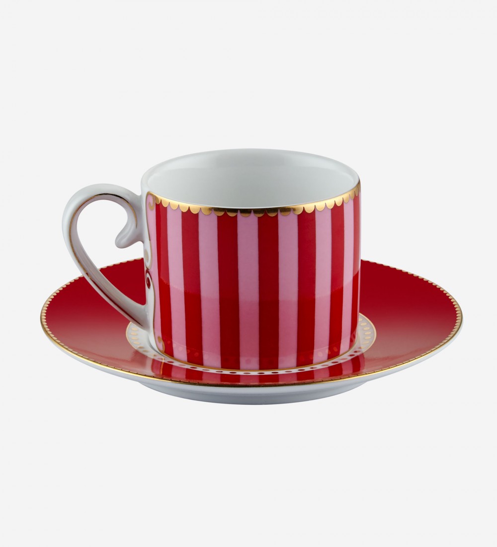 Love Birds Kırmızı/Pembe Çizgili Kuşlu Kahve Finca