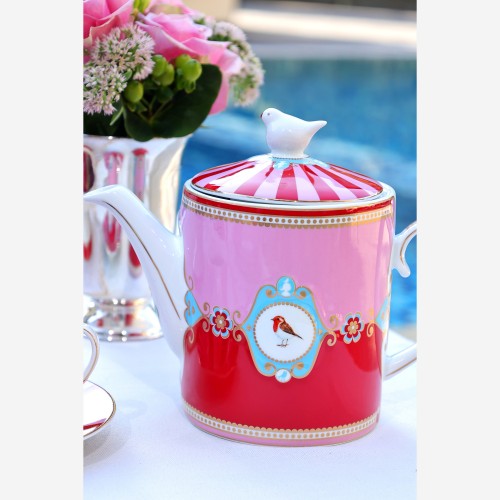 Love Birds Kırmızı/Pembe Madalyon Desenli Demlik 1,3 lt.
