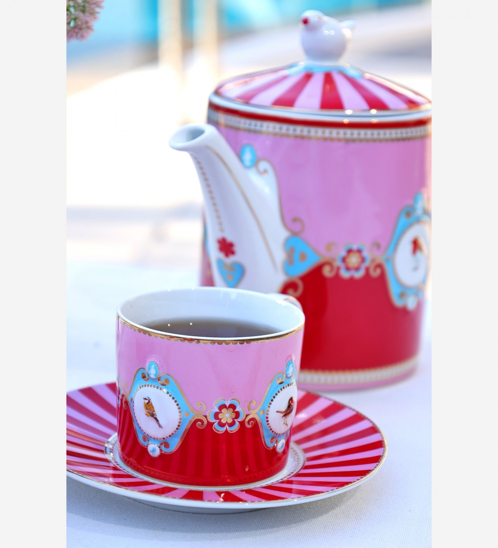 Love Birds Kırmızı/Pembe Madalyon Desenli Demlik 1,3 lt.