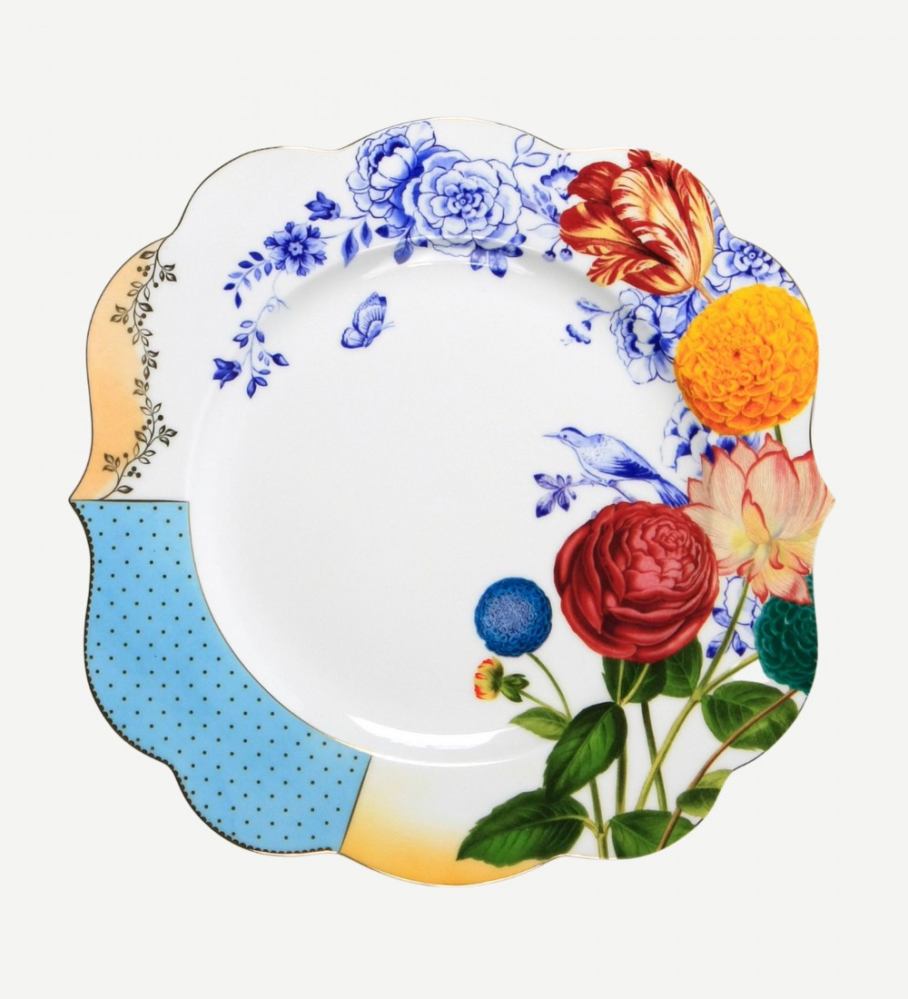 Royal Beyaz / Mavi Çiçek Desenli Yemek Tabağı 28 cm.